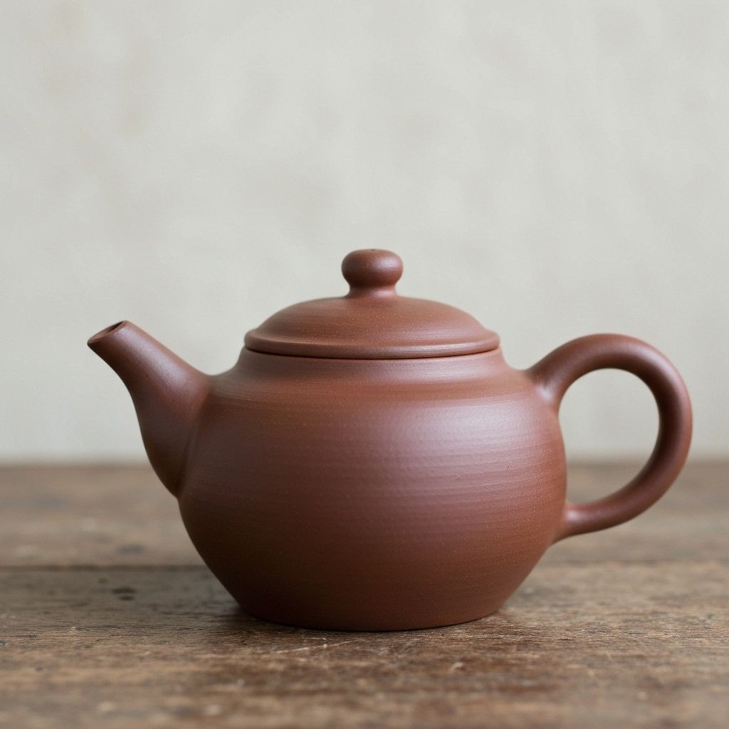 Handmade clay teapot in warm brown