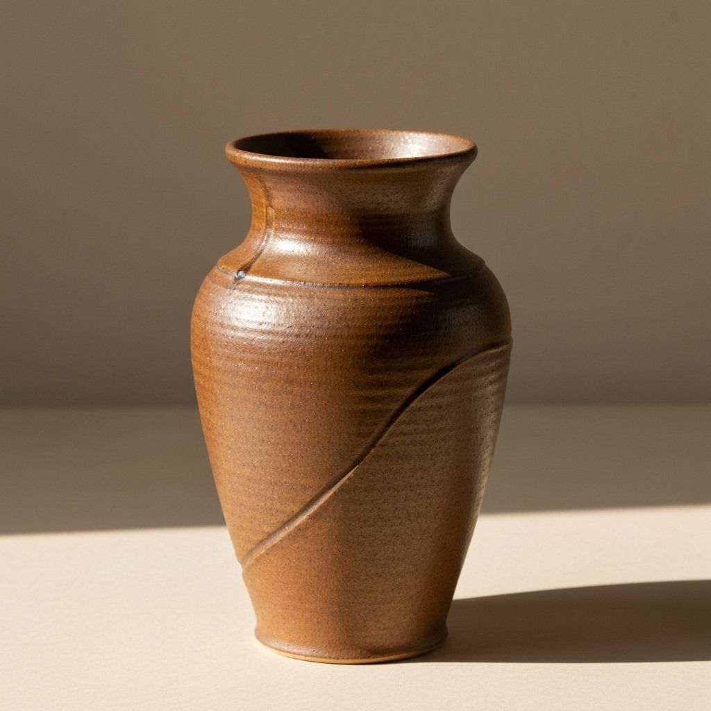 Stoneware vase with rustic brown glaze